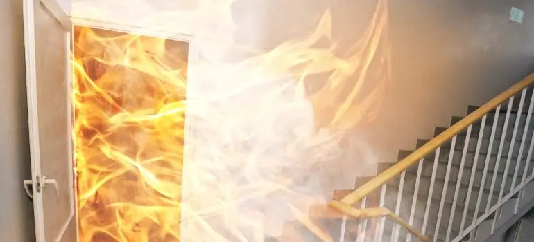 Fire breaching a doorway into a stairwell